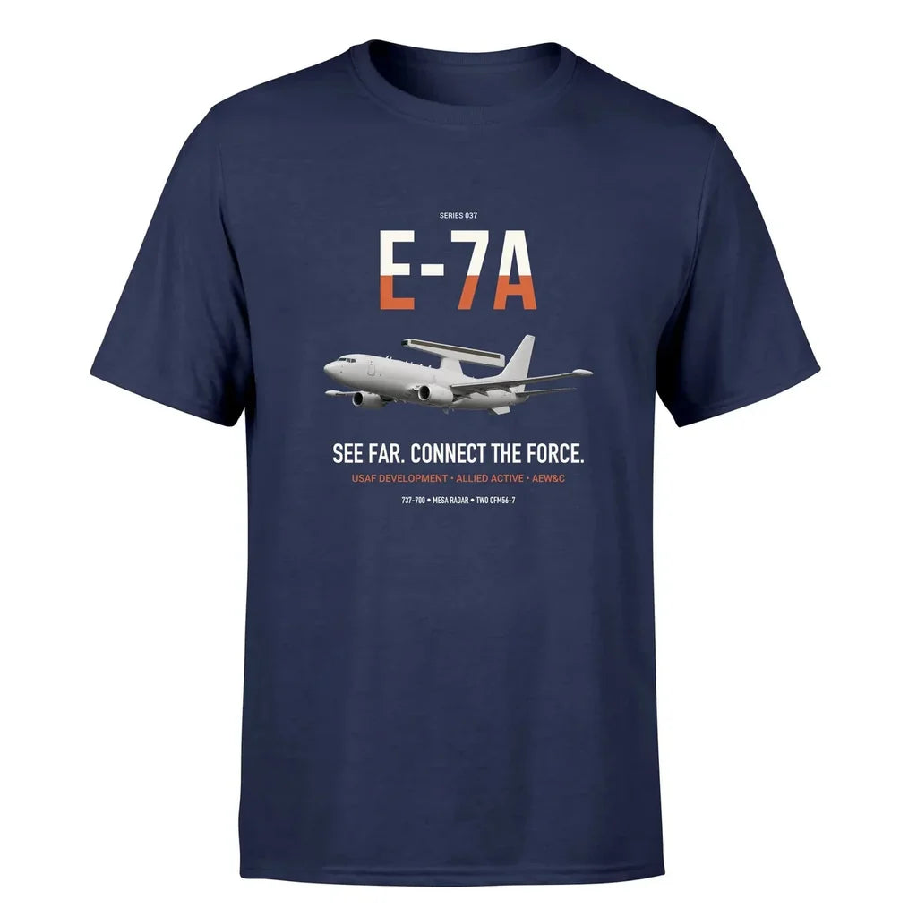 E-7A Wedgetail design on navy blue double-side t-shirt, single-side print
