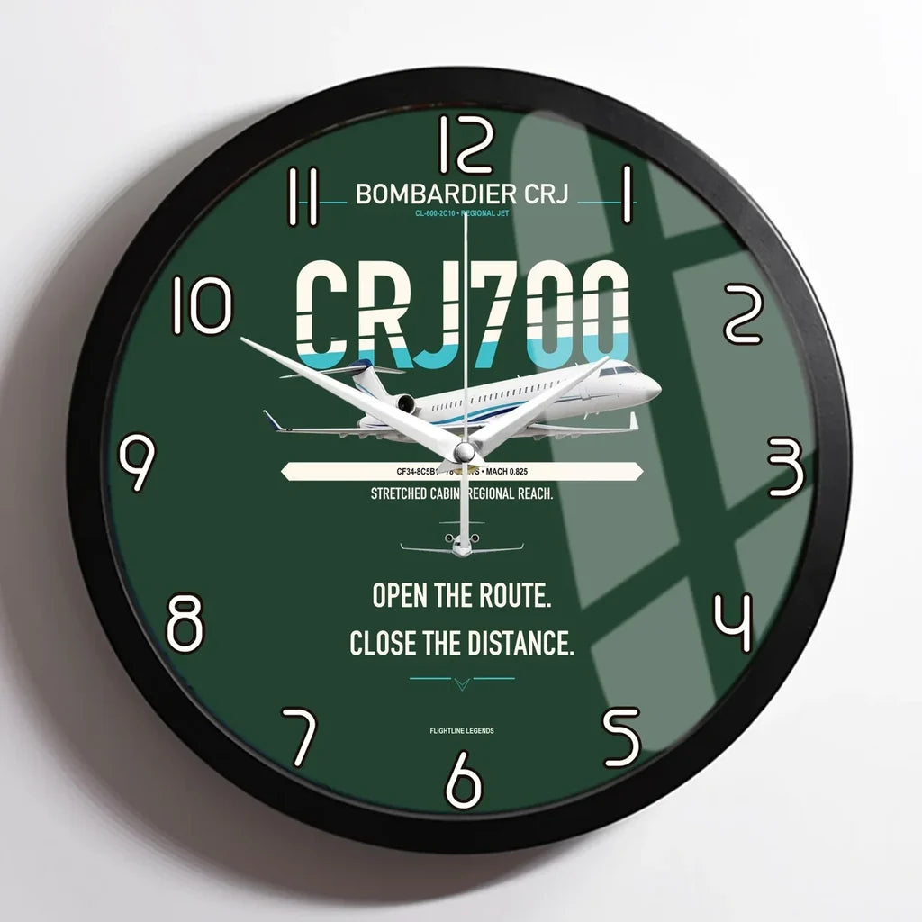 Bombardier CRJ700 design on dark green framed wall clock