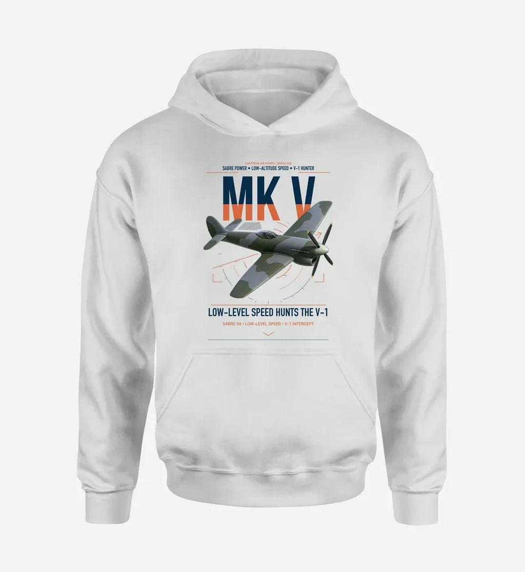 Hawker Tempest Mk V design on white double-side hoodie, single-side print