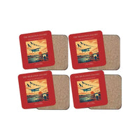 Thumbnail for The Migration Escort - Designed Coasters design on red 4-pieces-set