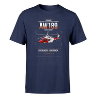 Thumbnail for Leonardo AW189 design on navy blue t-shirt, single-side print
