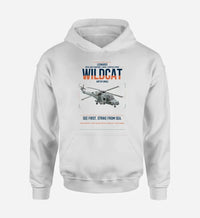Thumbnail for Leonardo AW159 Wildcat HMA2 design on white double-side hoodie, single-side print