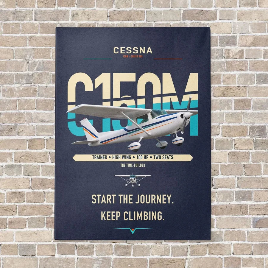 Cessna 150M vertical canvas print - no frame - navy blue background
