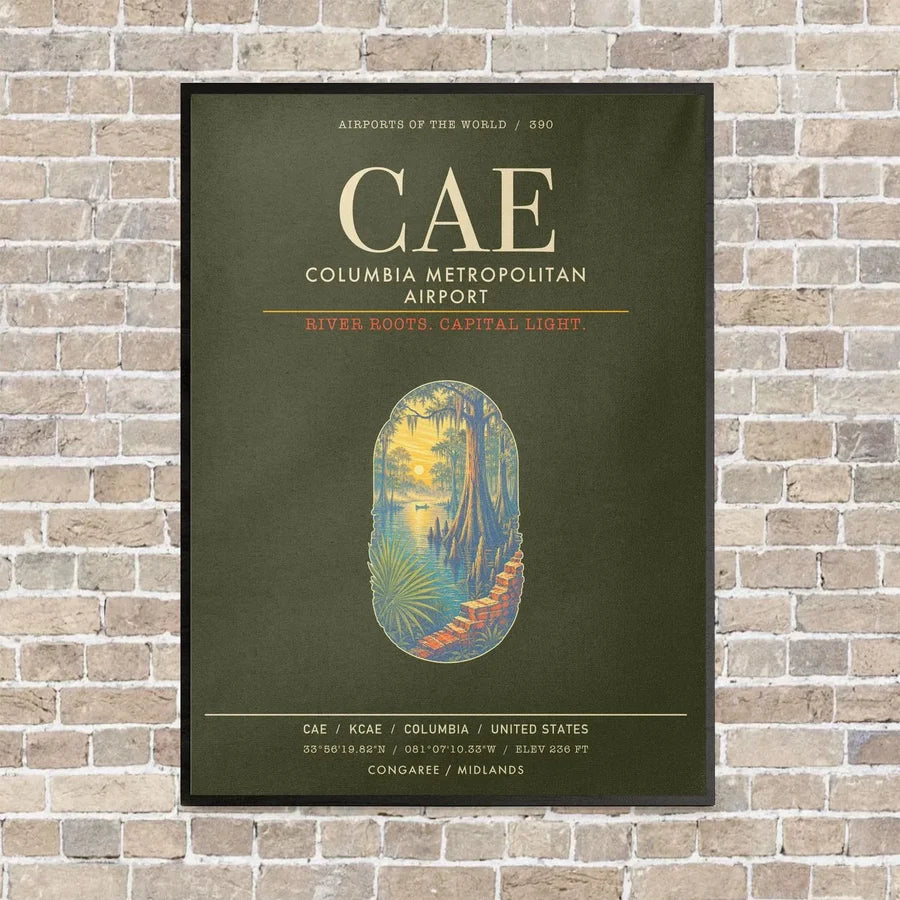 Columbia Metropolitan Airport CAE - Canvas Framed - Green Army