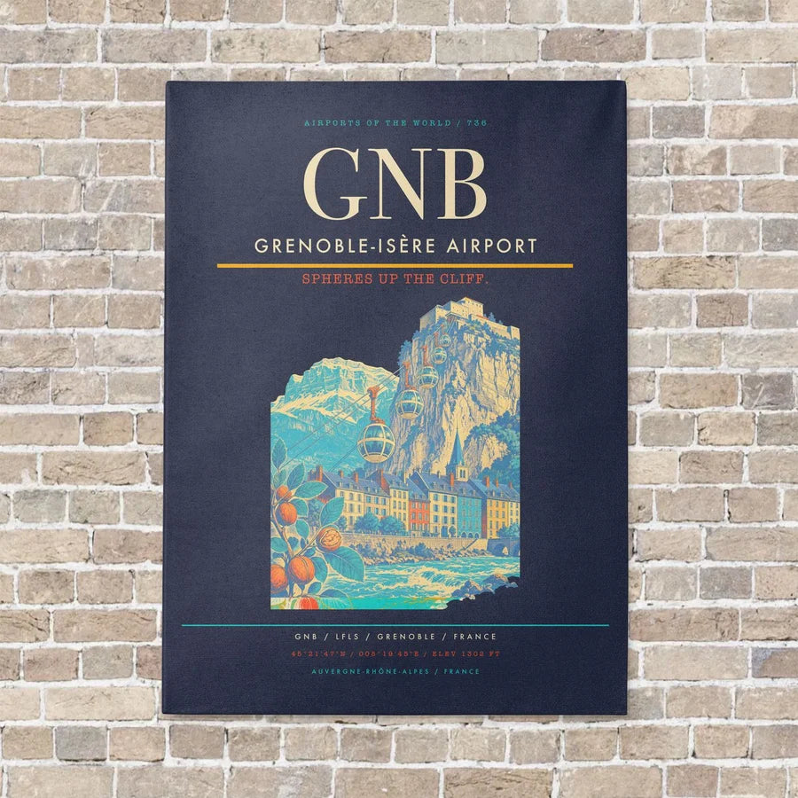 Grenoble-Isère Airport GNB vertical canvas print - no frame - navy blue background