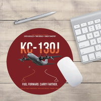 Thumbnail for KC-130J SUPER HERCULES design on dark red round mouse pad
