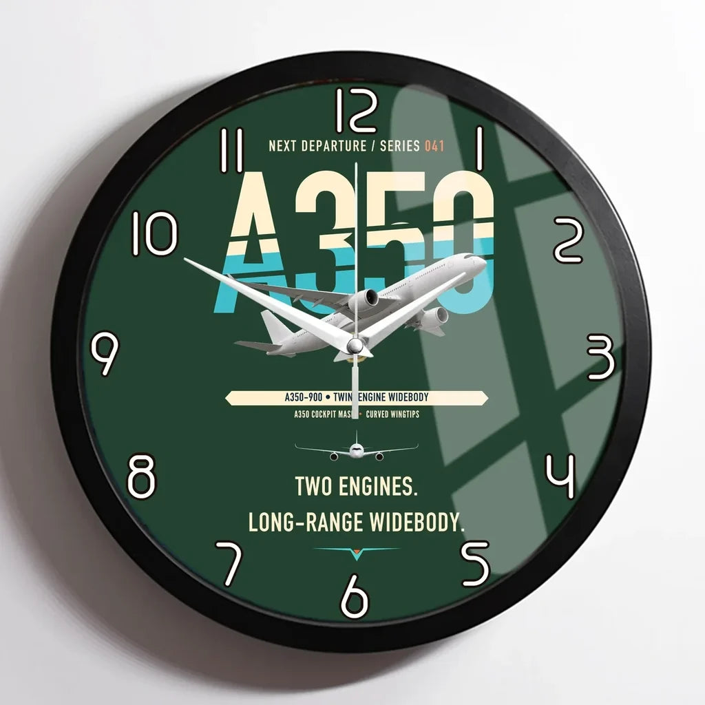 Airbus A350-900 design on dark green framed wall clock