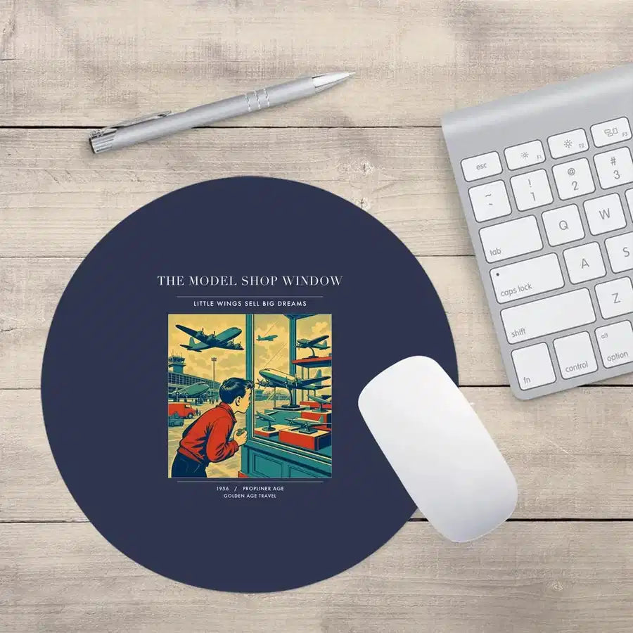 VINTAGE G4381 - The Model Shop Window - Designed Mouse Pads design on navyblue round