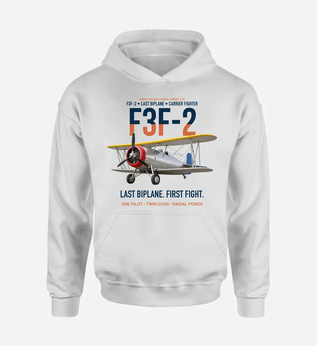 F3F-2 LAST BIPLANE design on white hoodie single side