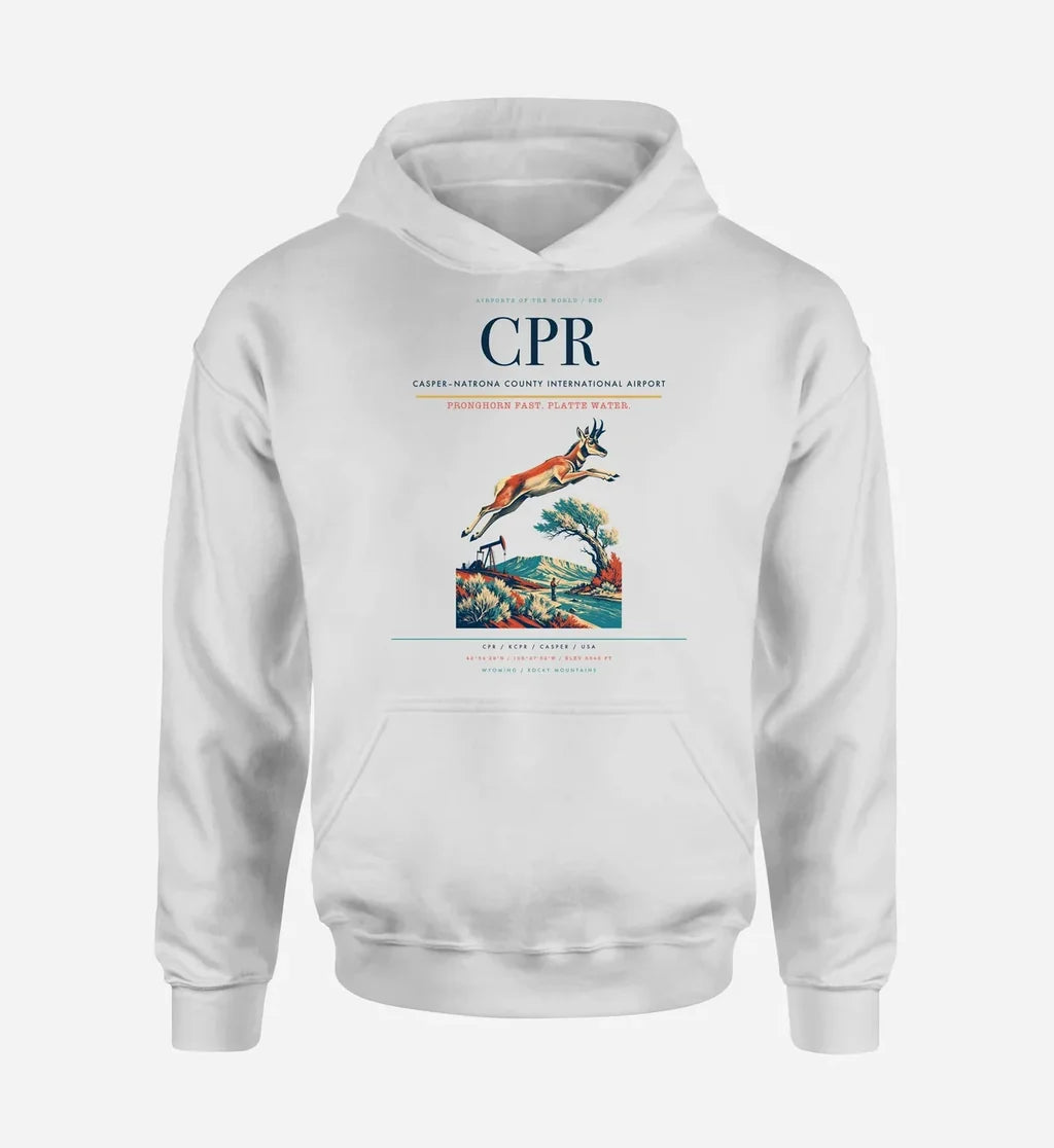 Casper–Natrona County International Airport (CPR) design on white hoodie single-side print