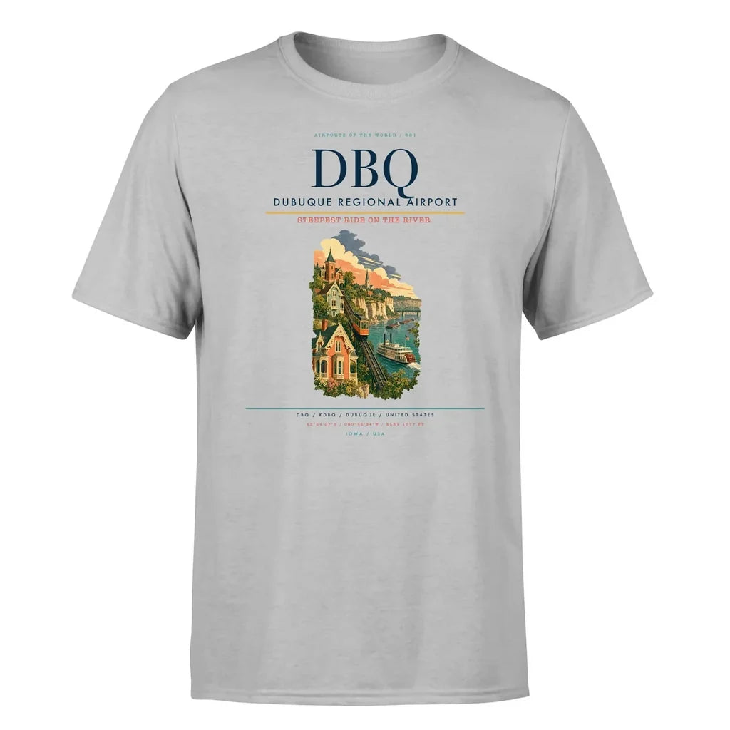 Dubuque Regional Airport (DBQ) T-Shirt single-side front print in Light Gray | dubuque-regional-airport-dbq-double-side-t-shirt
