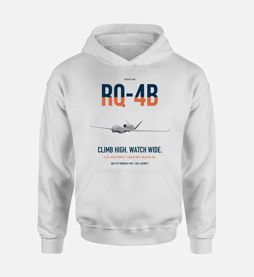 RQ-4B Global Hawk design on white double-side hoodie, single-side print