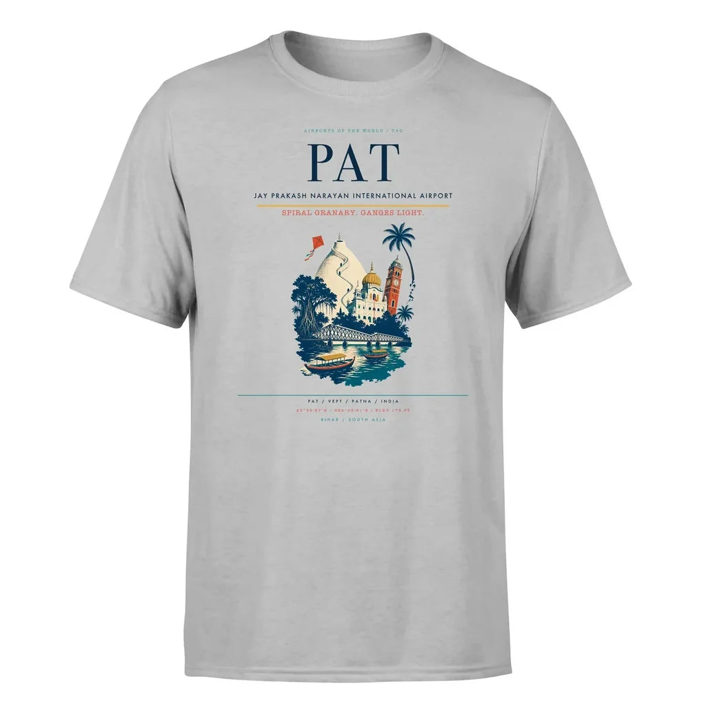 Jay Prakash Narayan International Airport (PAT) T-Shirt single-side front print in Light Gray | jay-prakash-narayan-international-airport-pat-double-side-t-shirt