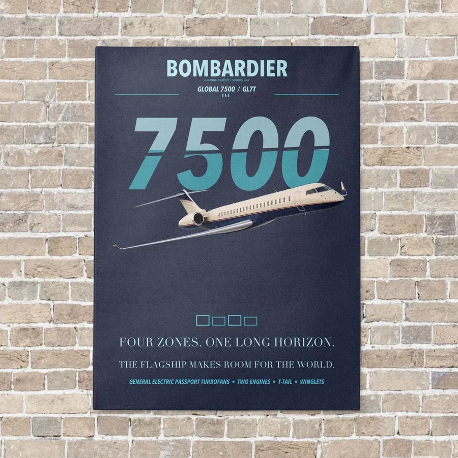 Bombardier Global 7500 vertical canvas print - no frame - navy blue background