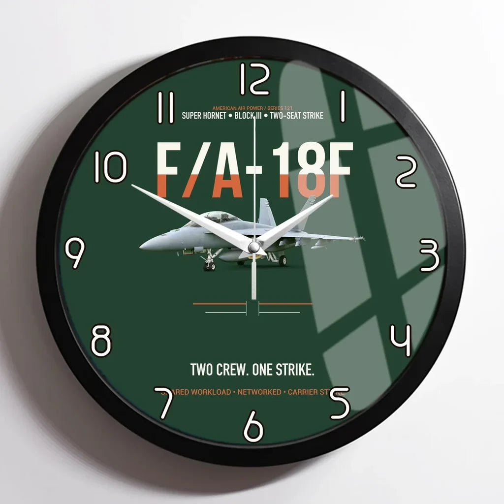 F-A-18F Super Hornet Block III Two Crew One Strike design on dark green framed wall clock