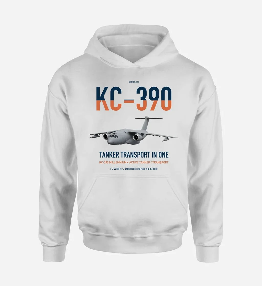 Embraer KC-390 Millennium design on white double-side hoodie, single-side print