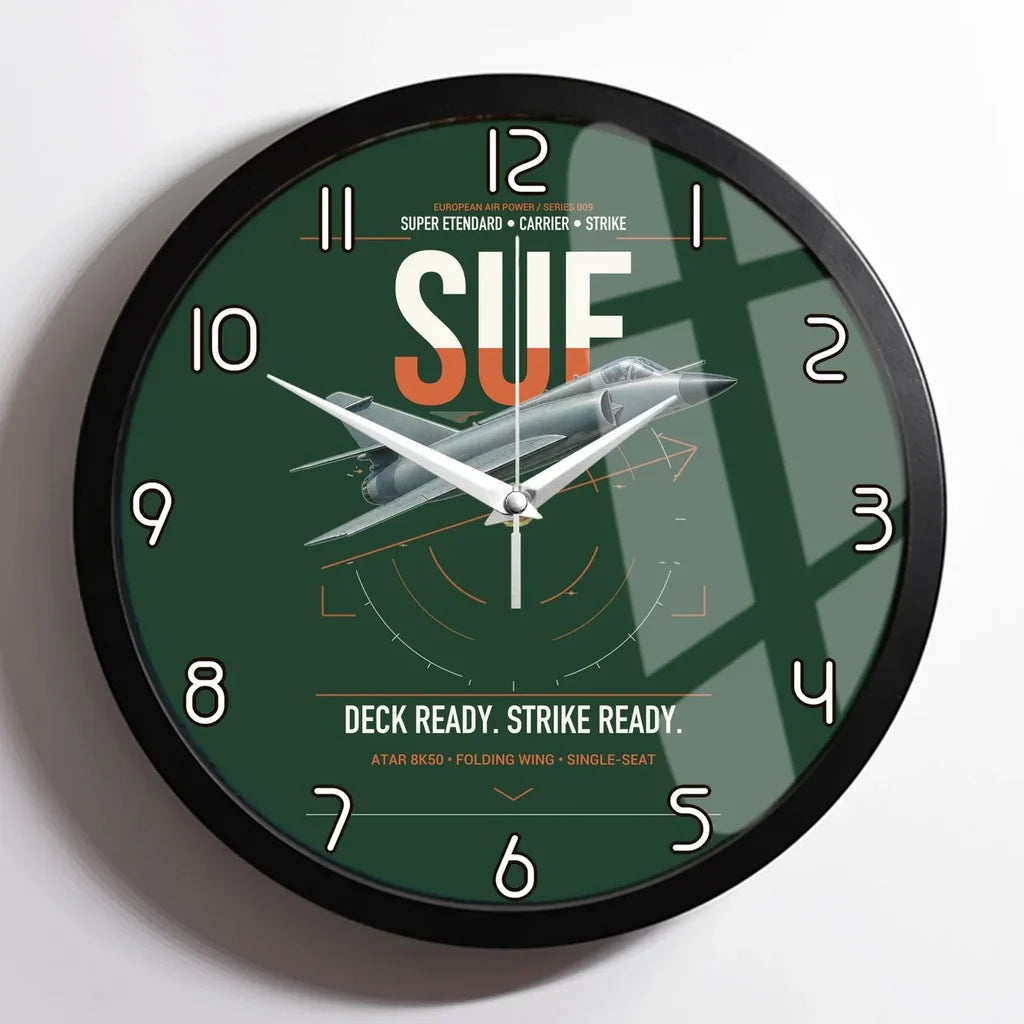 Dassault Super Étendard design on dark green framed wall clock