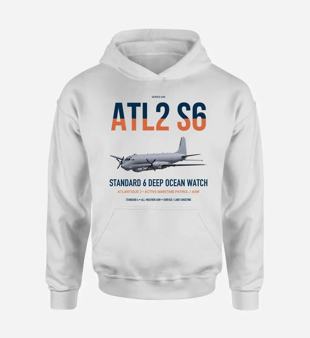 Atlantique 2 Standard 6 design on white double-side hoodie, single-side print