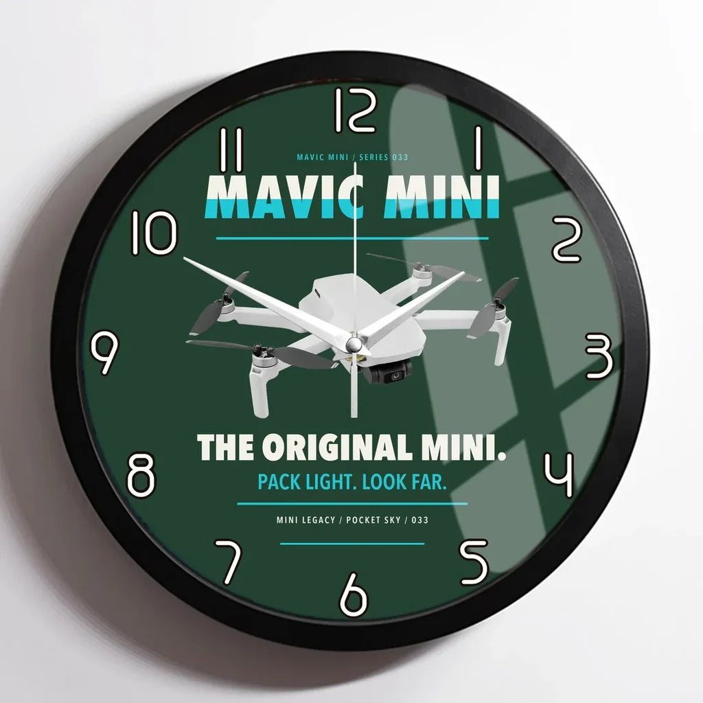 DJI Mavic Mini design on dark green framed wall clock