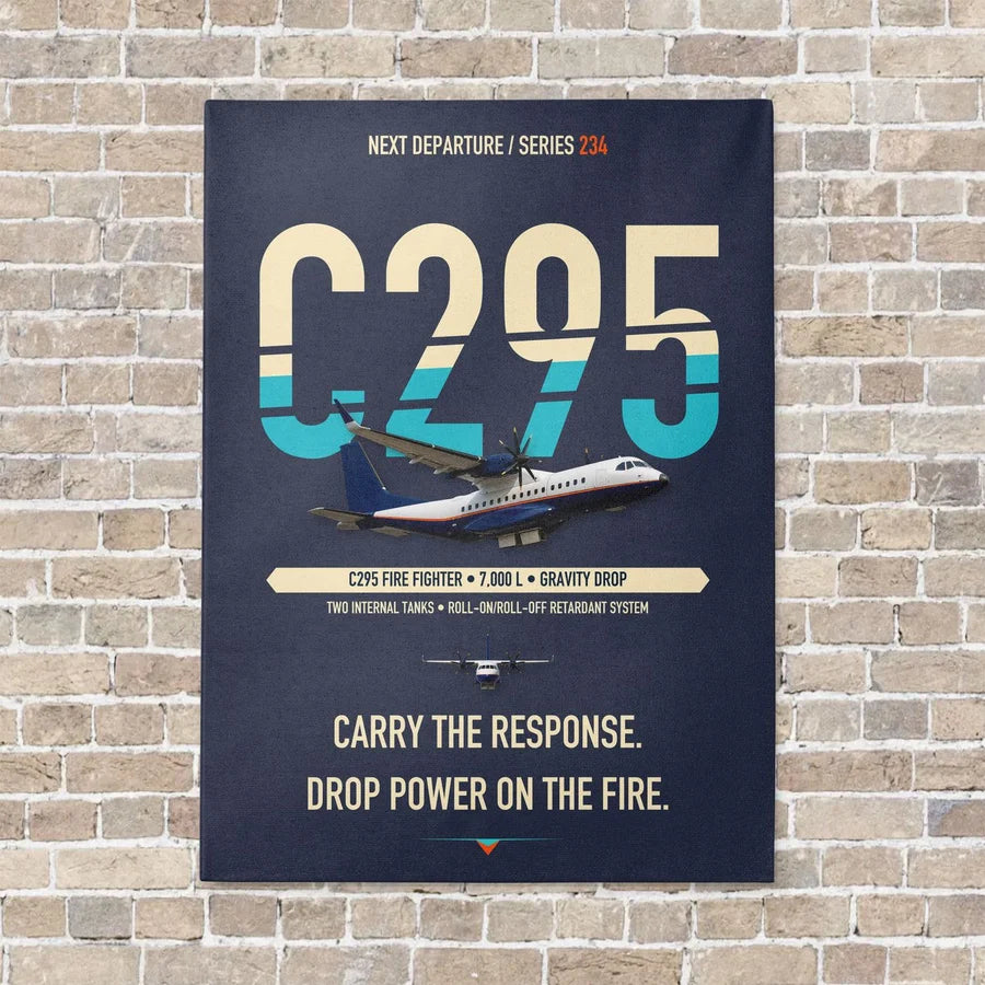 Airbus C295 Firefighter vertical canvas print - no frame - navy blue background