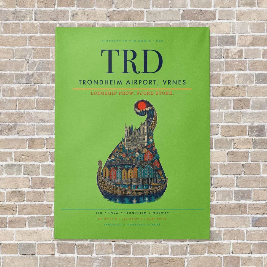 Trondheim Airport, Vrnes TRD - Canvas No Frame - Light Green