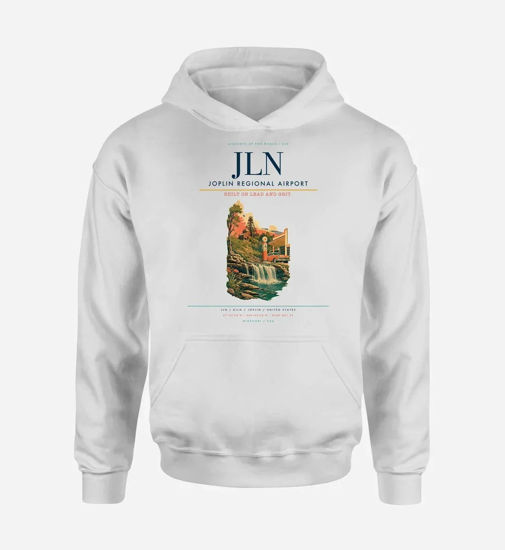 Joplin Regional Airport (JLN) design on white hoodie single-side print