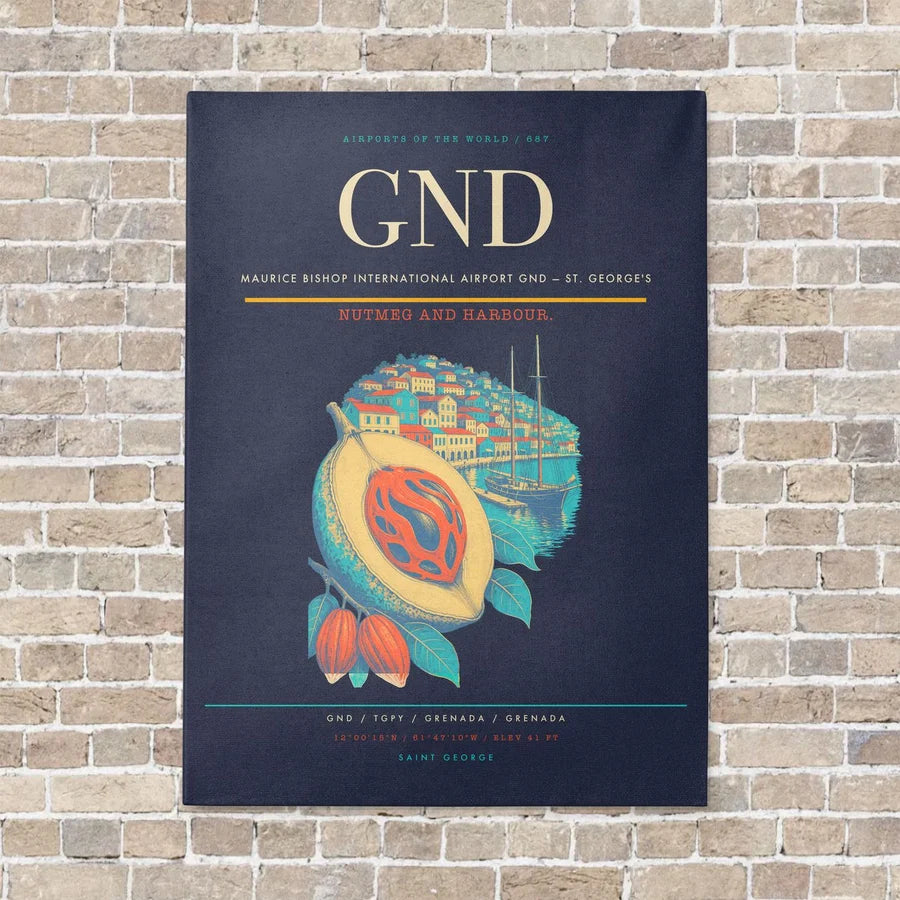 Maurice Bishop International Airport GND — St. George's vertical canvas print - no frame - navy blue background