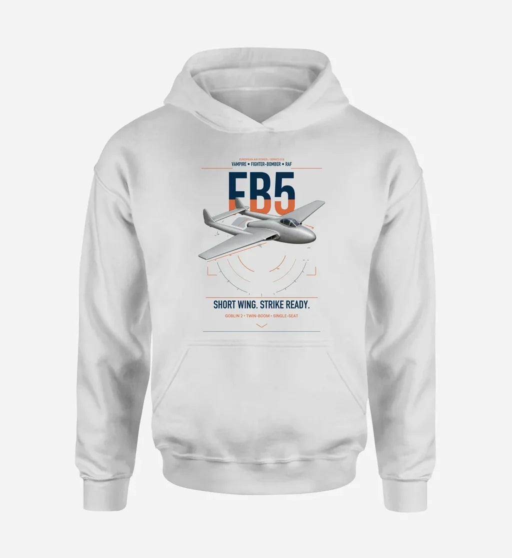 de Havilland Vampire FB5 design on white double-side hoodie, single-side print