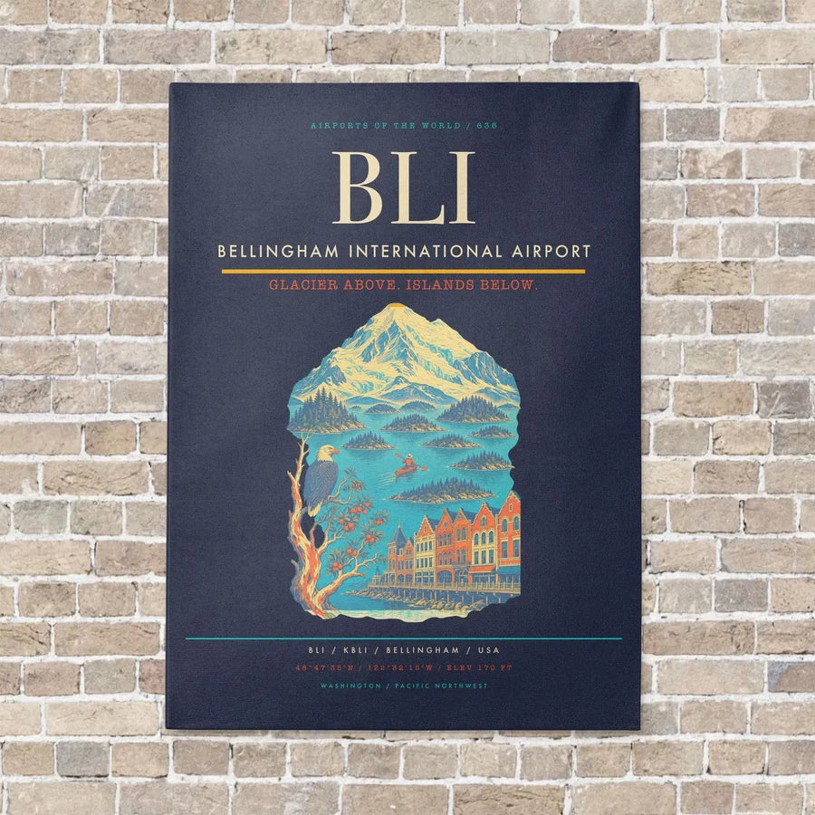 Bellingham International Airport BLI - Canvas No Frame - Navy Blue