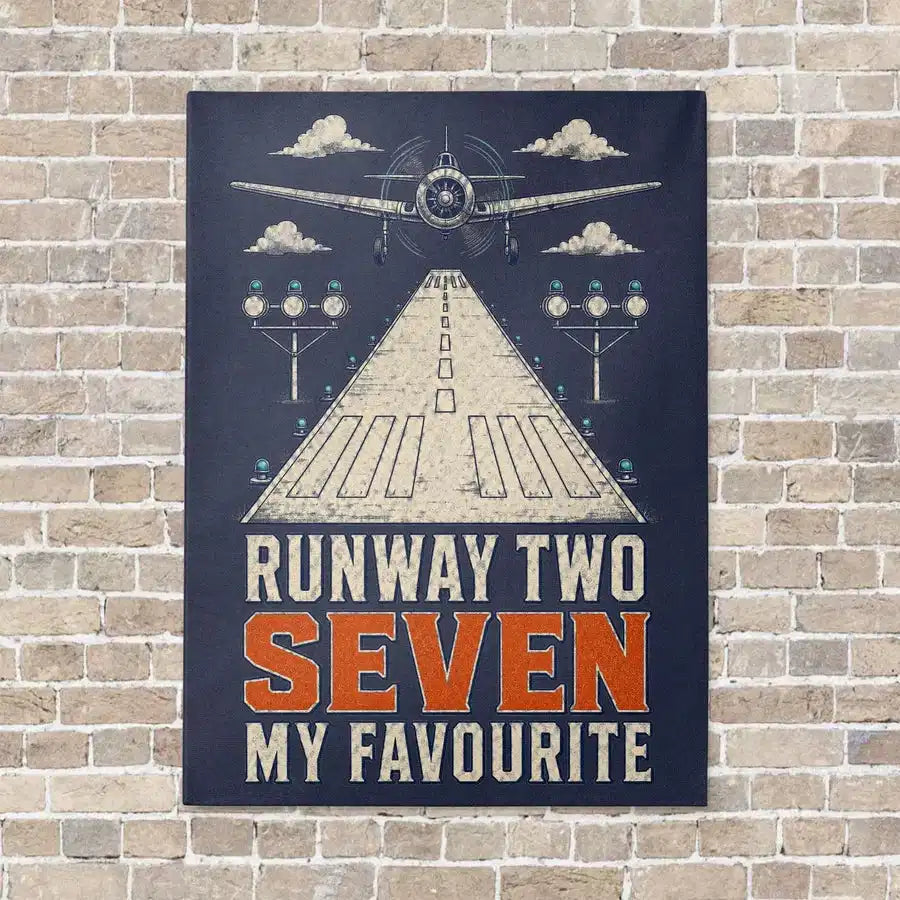 Runway Two Seven My Favourite vertical canvas print - no frame - navy blue background