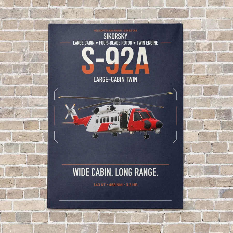Sikorsky S-92A vertical canvas print - no frame - navy blue background