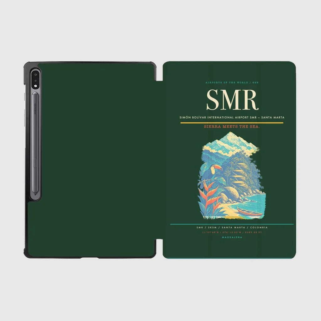 Simón Bolívar International Airport (SMR) design on dark green samsung tablet tablet case