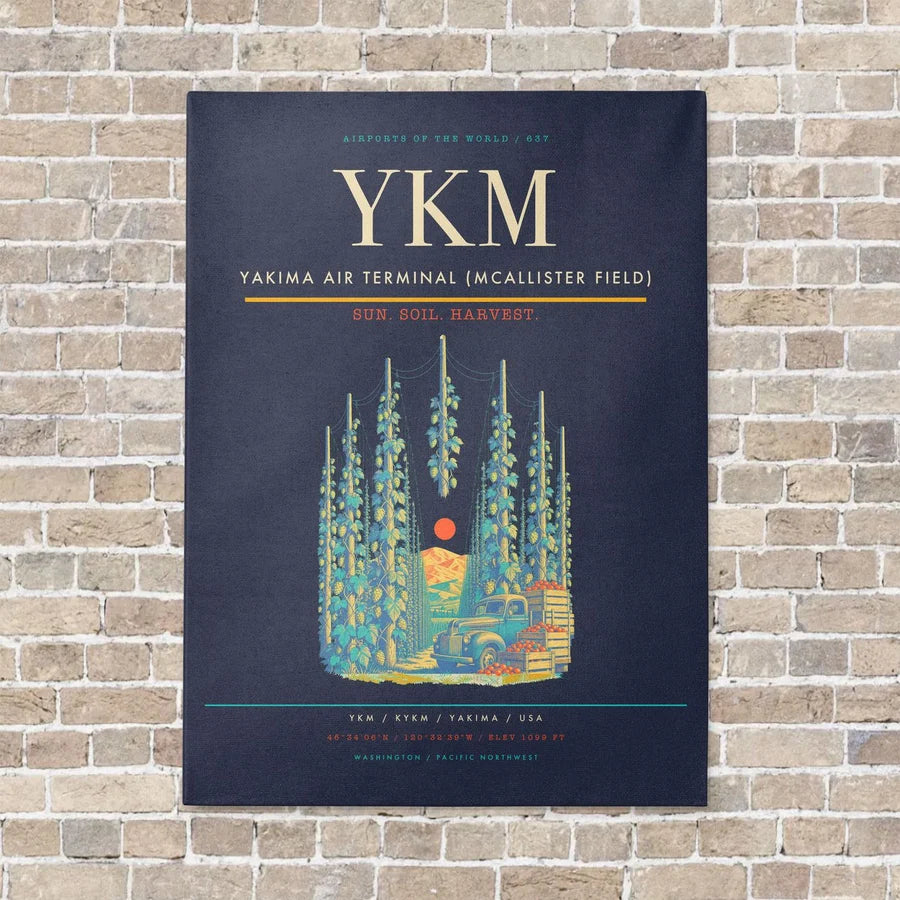 Yakima Air Terminal (McAllister Field) YKM vertical canvas print - no frame - navy blue background