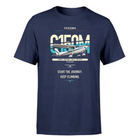 Thumbnail for Cessna 150M design on navy blue t-shirt, single-side print