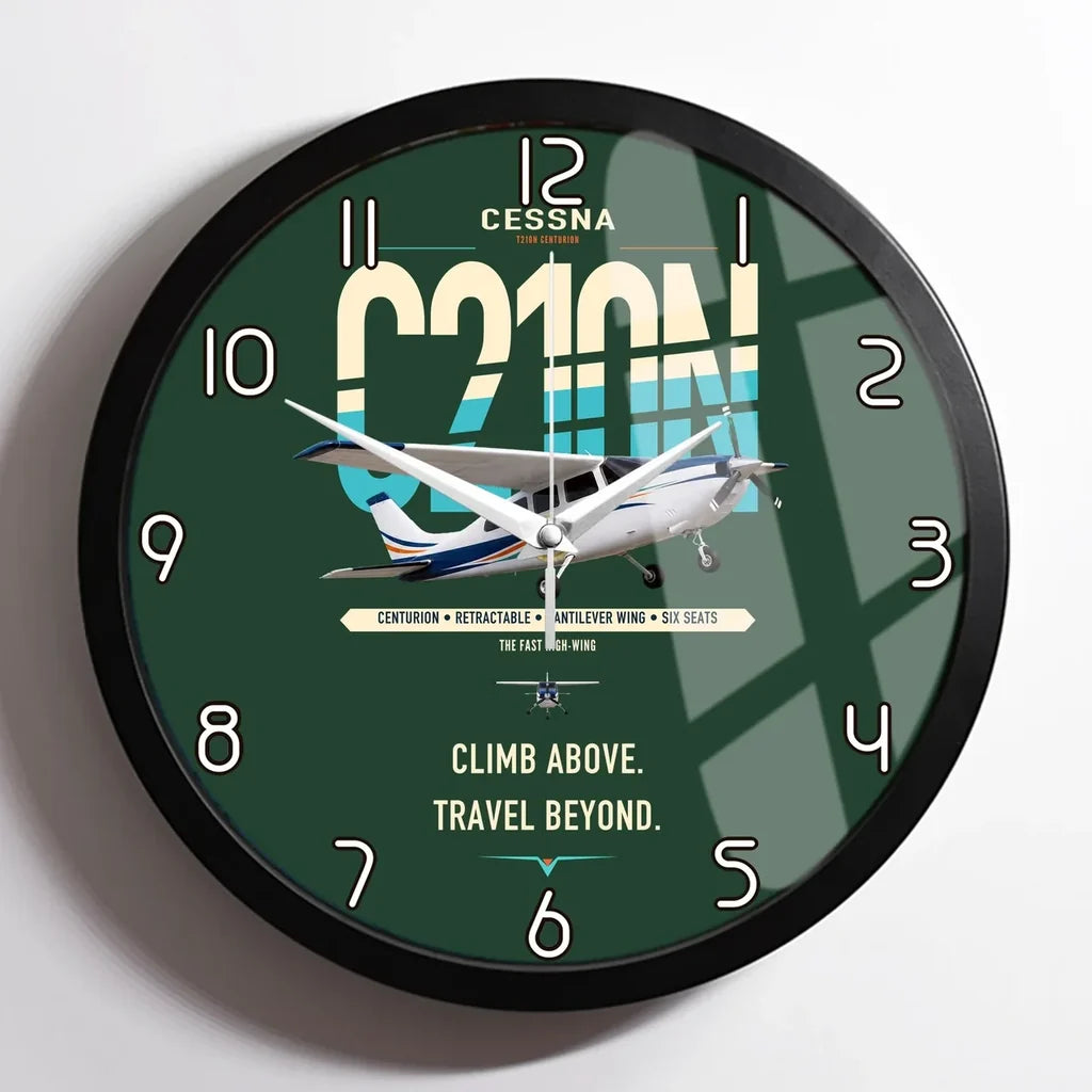 Cessna T210N Centurion design on dark green framed wall clock