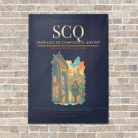 Thumbnail for Santiago de Compostela Airport SCQ vertical canvas print - no frame - navy blue background