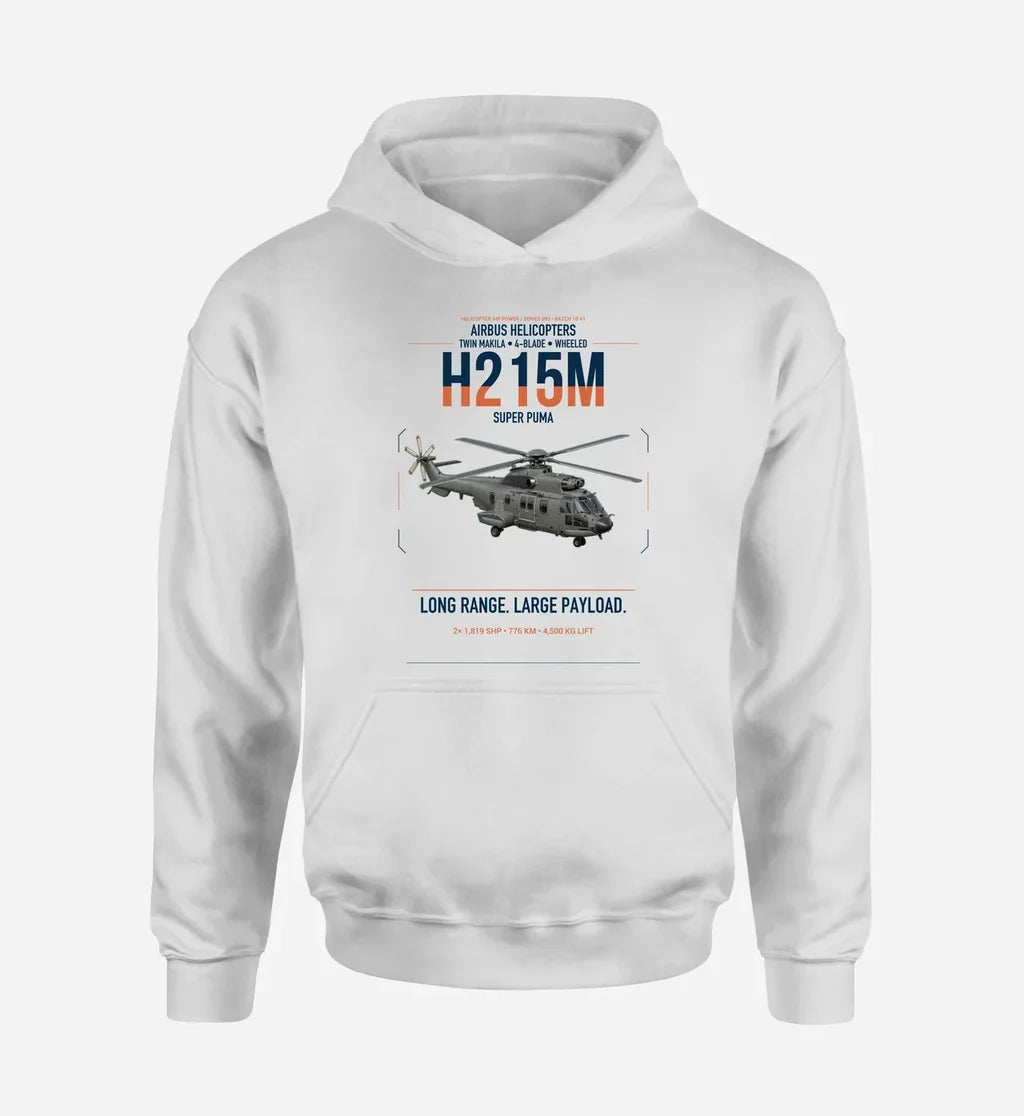 Airbus H215M design on white double-side hoodie, single-side print
