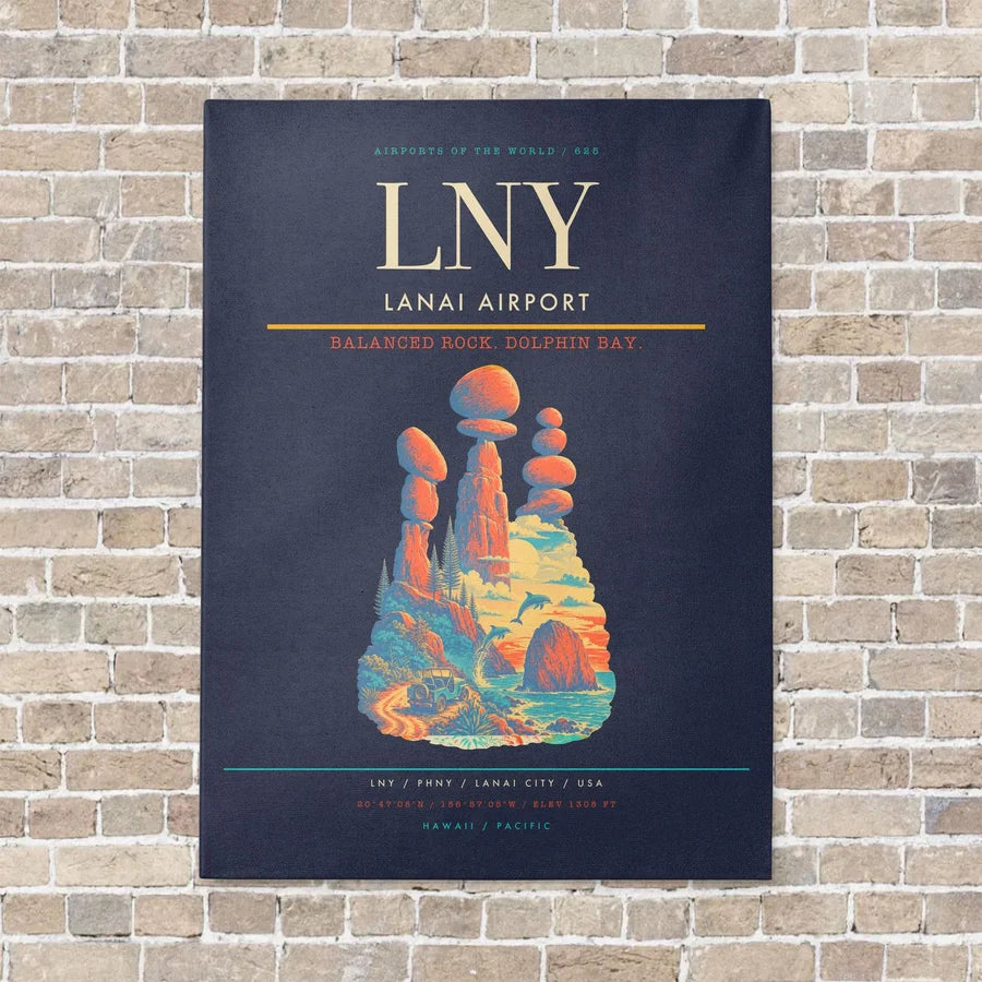 Lanai Airport LNY vertical canvas print - no frame - navy blue background
