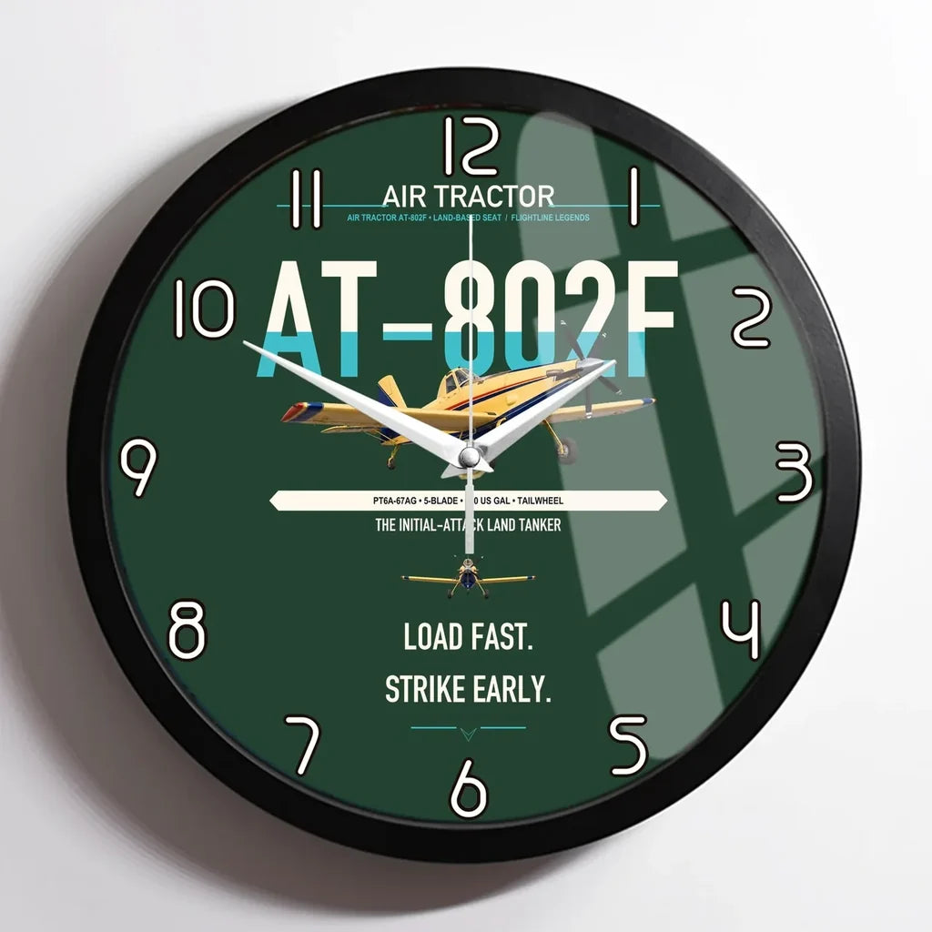 Air Tractor AT-802F design on dark green framed wall clock