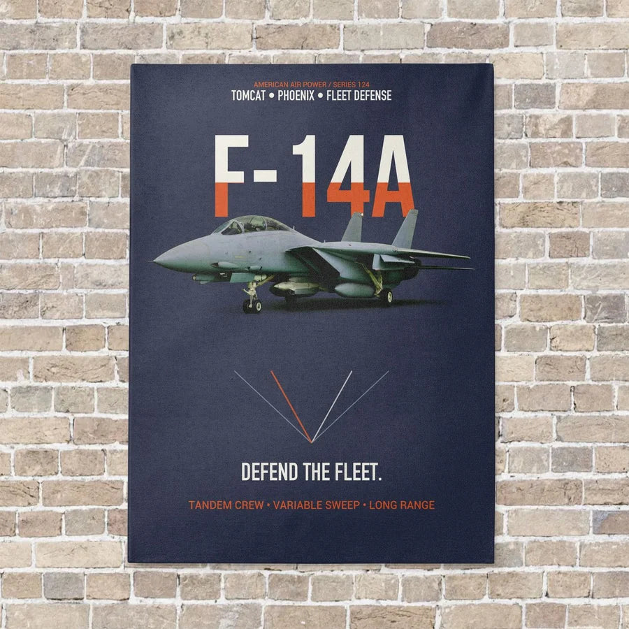 F-14A Tomcat Defend The Fleet vertical canvas print - no frame - navy blue background