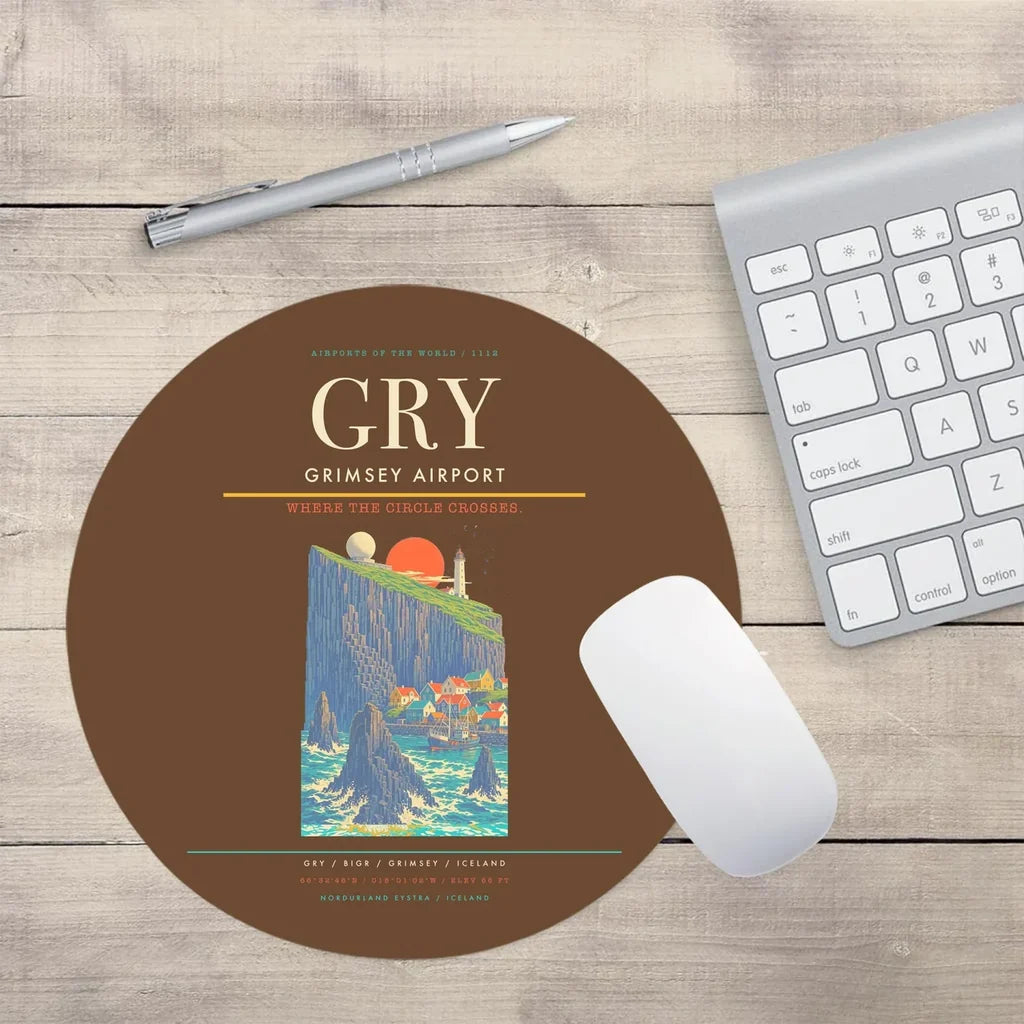 Grimsey Airport GRY Mouse-Pad Round - Brown