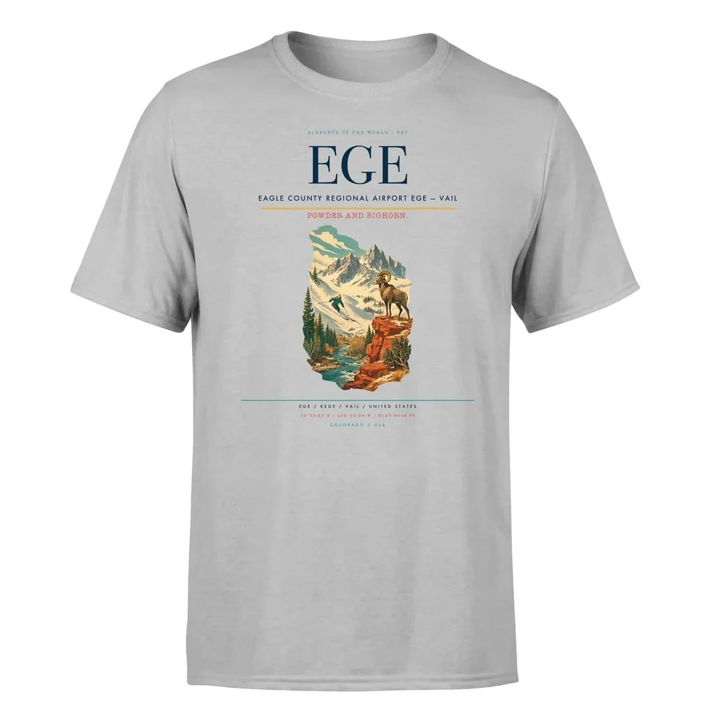 Eagle County Regional Airport (EGE) T-Shirt single-side front print in Light Gray | eagle-county-regional-airport-ege-double-side-t-shirt