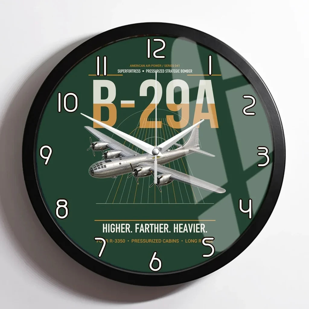B-29A Superfortress design on dark green framed wall clock