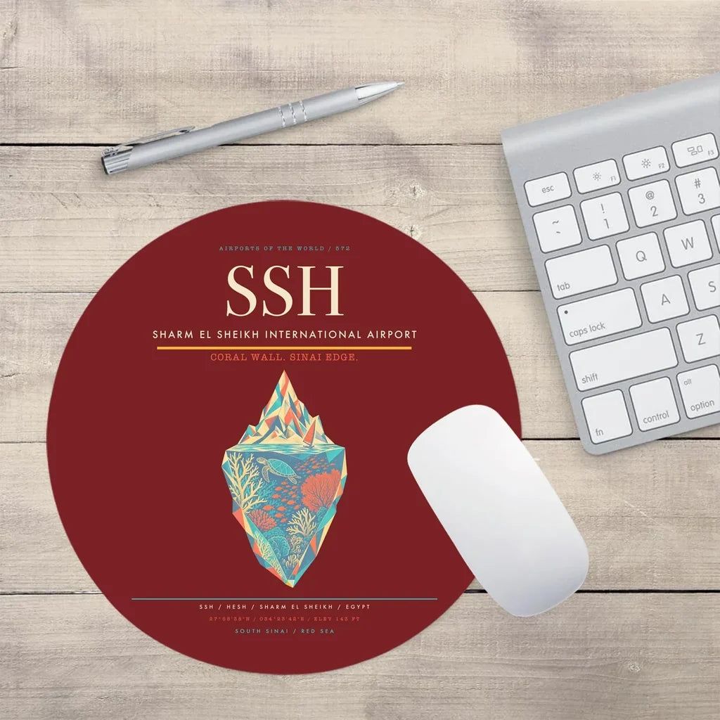 Sharm El Sheikh International Airport (SSH) design on dark red round mouse pad