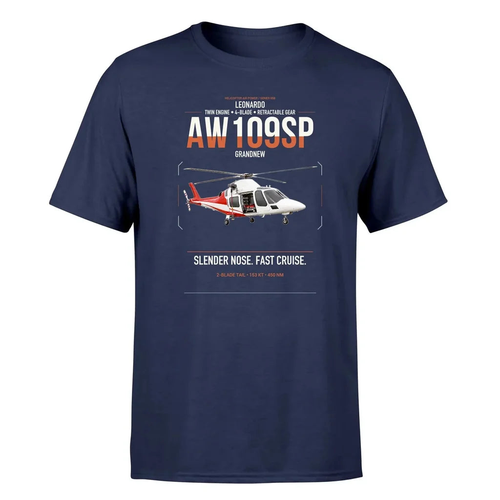 Leonardo AW109SP GrandNew design on navy blue t-shirt, single-side print