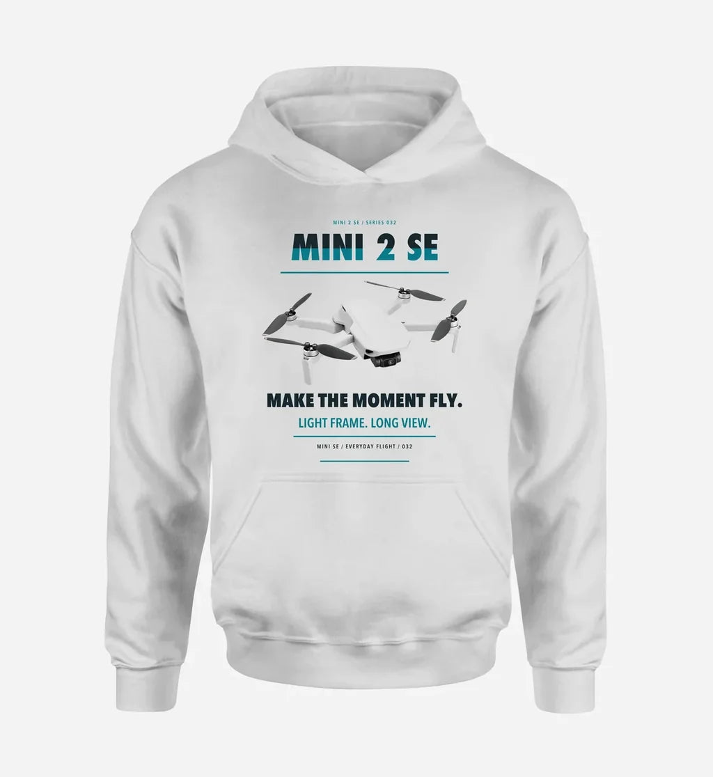 DJI Mini 2 SE design on white hoodie single side
