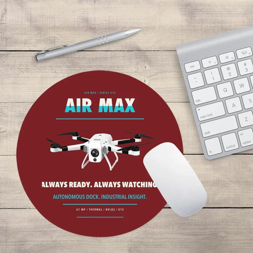 Percepto Air Max design on dark red round mouse pad