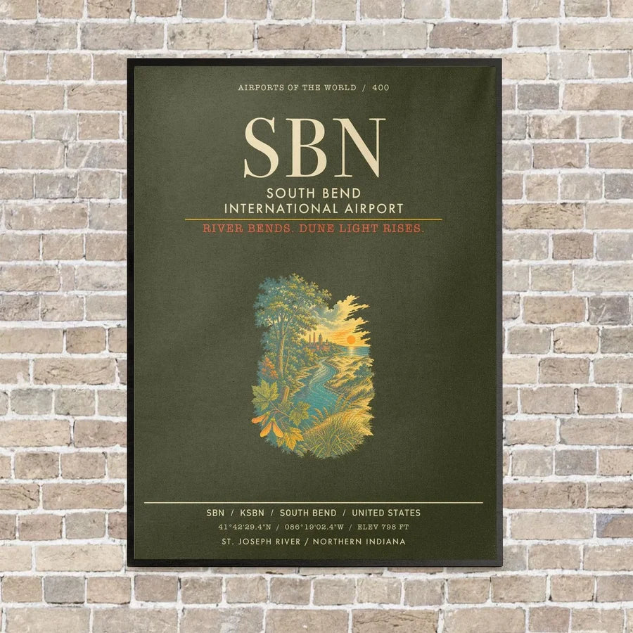 South Bend International Airport SBN - Canvas Framed - Green Army