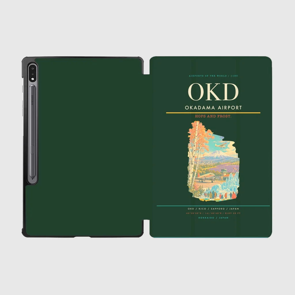 Okadama Airport (OKD) design on dark green samsung tablet tablet case