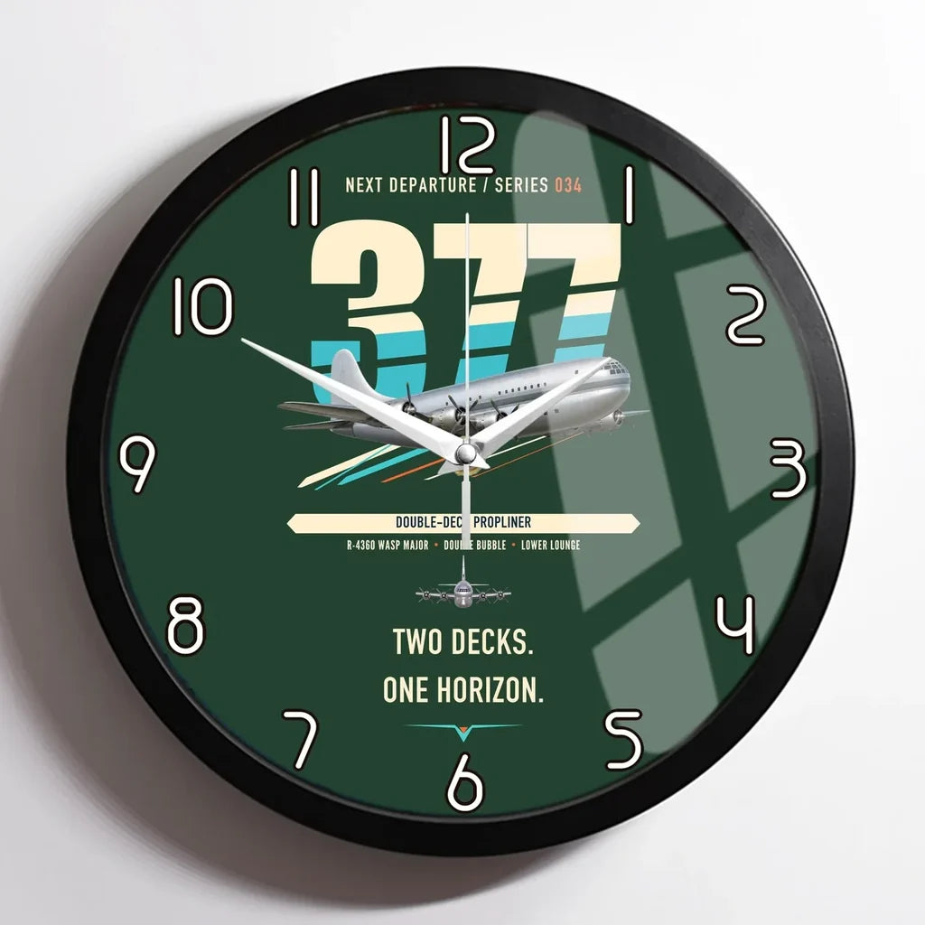 Boeing 377 Stratocruiser design on dark green framed wall clock
